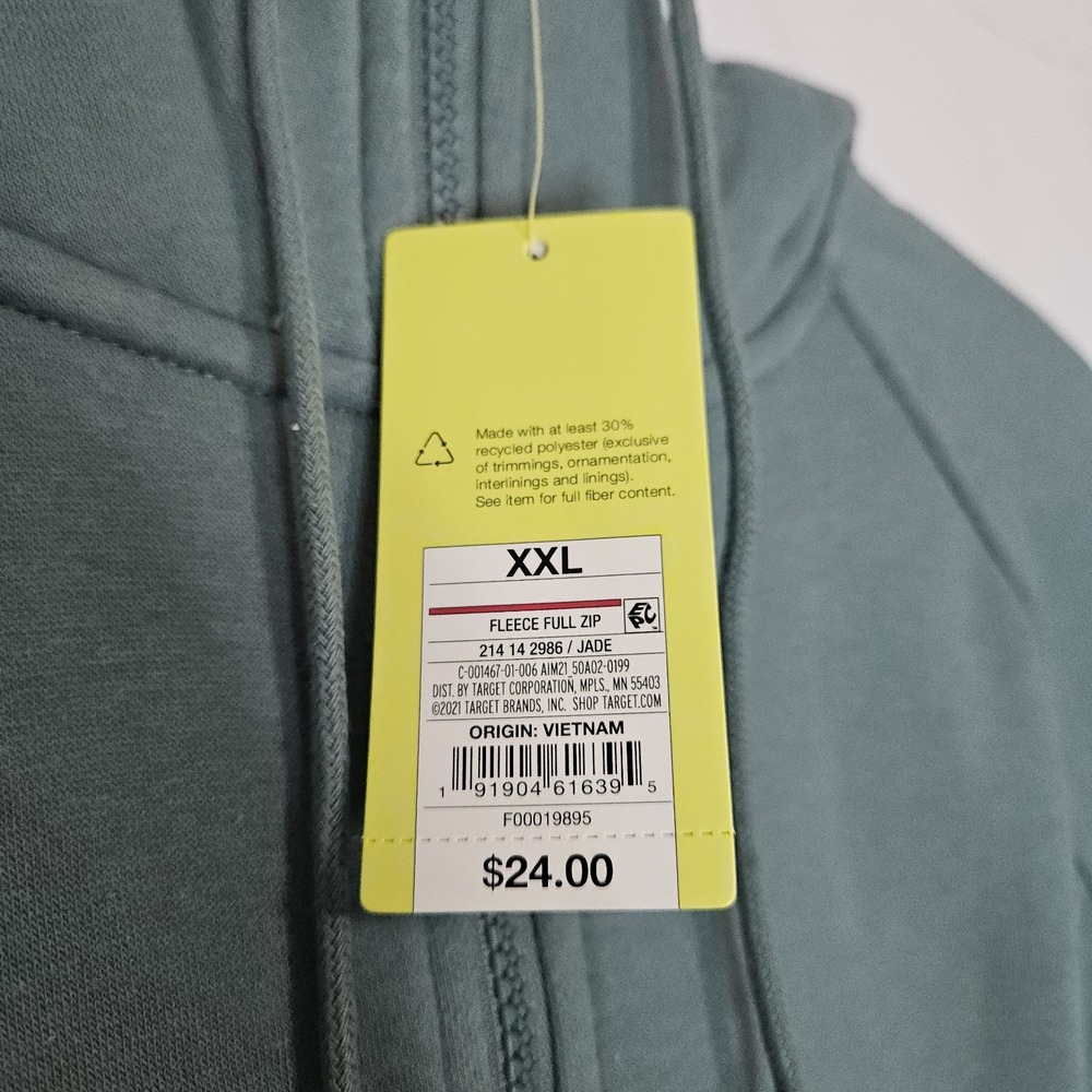 Full Zip Hoodie Women XXL Jade NEW All in Motion Fleece Raglan Athleisure Sporty - Picture 3 of 8